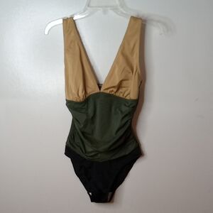 NWT Figleaves Women's Size 14 Tan and Green Swimsuit. Summer, Resort